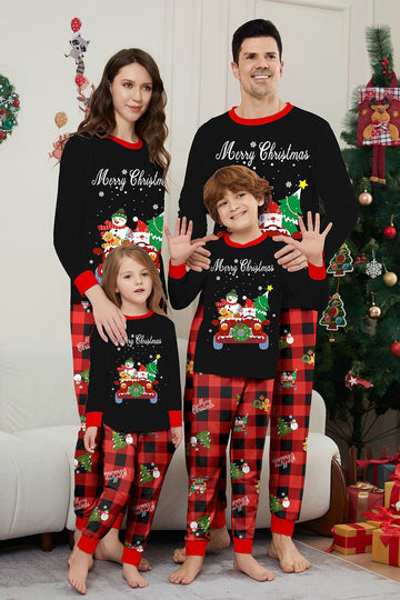 Conjunto de pijamas a juego para la familia a cuadros Merry Christmas con estampado rojo negro